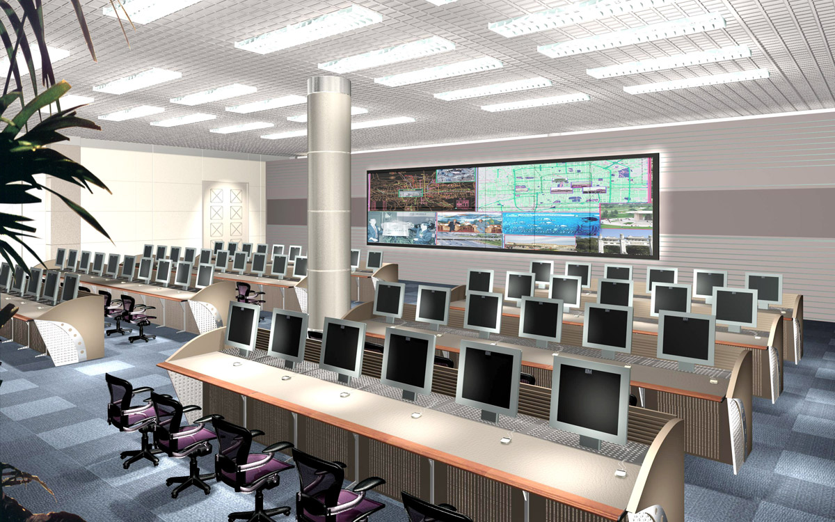 監(jiān)控操作臺室內效果圖